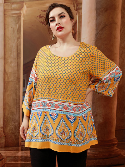 Móda 2022 Dámska letná blúzka Plus Size Dámska s dlhým rukávom Kvetinová potlač Ležérna blúzka Tee Shirt Voľné Nadrozmerné Dámske Topy