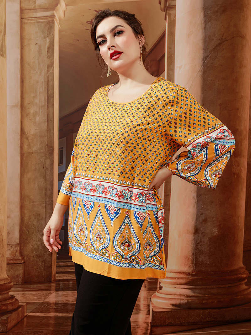 Móda 2022 Dámska letná blúzka Plus Size Dámska s dlhým rukávom Kvetinová potlač Ležérna blúzka Tee Shirt Voľné Nadrozmerné Dámske Topy