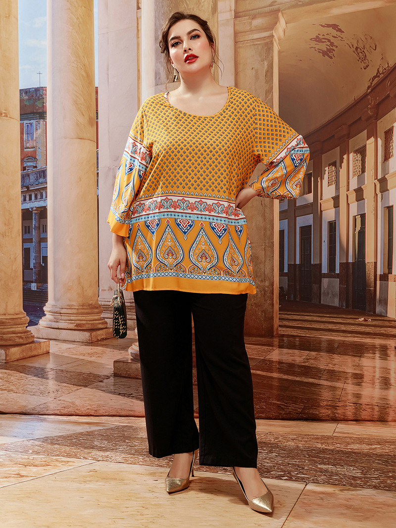 Móda 2022 Dámska letná blúzka Plus Size Dámska s dlhým rukávom Kvetinová potlač Ležérna blúzka Tee Shirt Voľné Nadrozmerné Dámske Topy