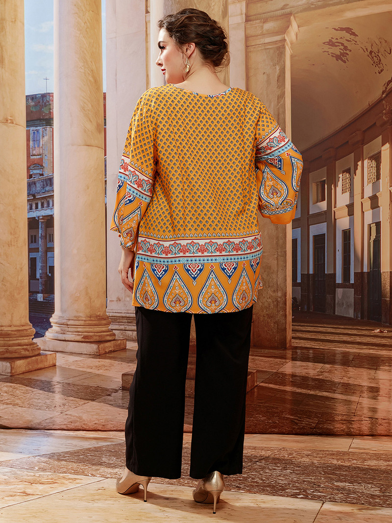 Móda 2022 Dámska letná blúzka Plus Size Dámska s dlhým rukávom Kvetinová potlač Ležérna blúzka Tee Shirt Voľné Nadrozmerné Dámske Topy