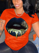 LW Velika majica s okruglim izrezom i printom usana, ženska košulja, seksi majica, majica kratkih rukava, ženska osnovna majica, bijela majica