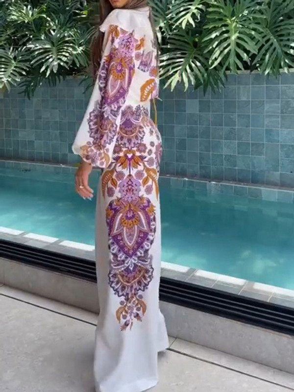 Ležérna potlačená košeľa s hubovým okrajom pre ženy, jednoradové klopové košele, top so širokými nohavicami, nohavice, obleky, módne nové 2-dielne sety