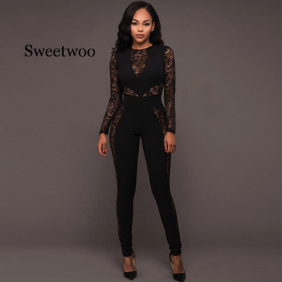 Salopetă cu degajare din dantelă pentru femei, pantaloni sexy cu talie înaltă, cu fermoar, pentru club de noapte