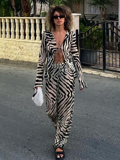 Dámska tepláková súprava FSDA 2022 s potlačou Y2K, dlhým rukávom, košeľou s obväzom a nohavicami, sexy, dvojdielna súprava, ležérne oblečenie, párty, klubové oblečenie