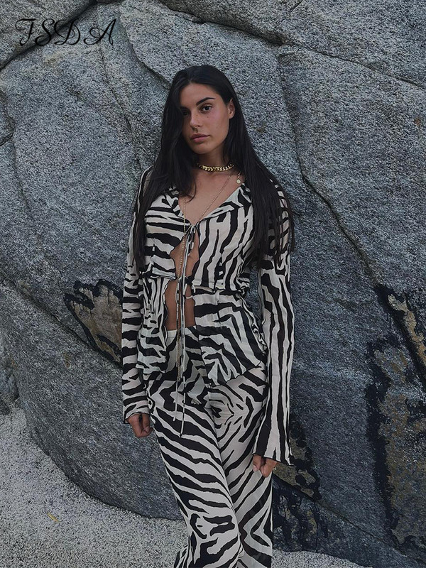 Dámska tepláková súprava FSDA 2022 s potlačou Y2K, dlhým rukávom, košeľou s obväzom a nohavicami, sexy, dvojdielna súprava, ležérne oblečenie, párty, klubové oblečenie