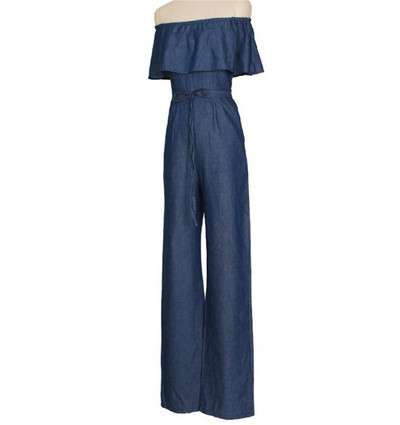 Európske a americké sexy overaly s okrajom lotosového listu na utieranie pŕs, džínsy bez rukávov, ležérne dámske džínsy so širokými nohavicami