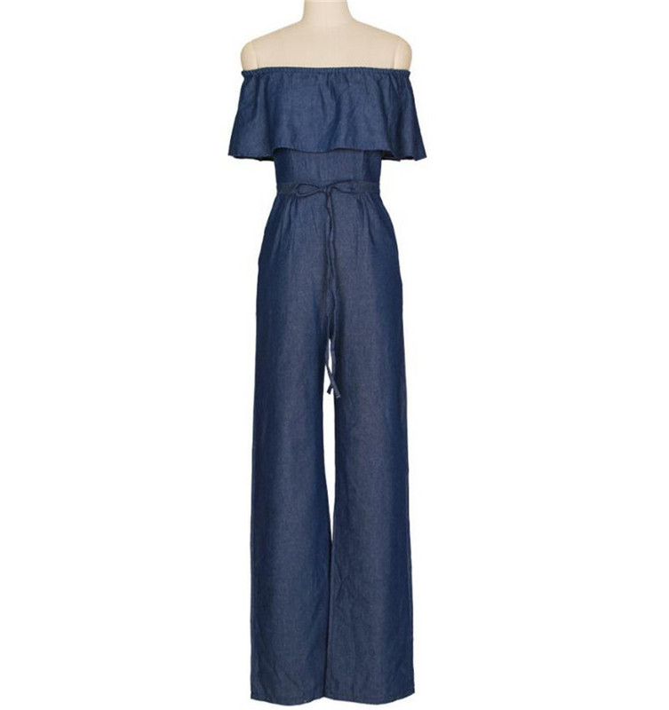 Európske a americké sexy overaly s okrajom lotosového listu na utieranie pŕs, džínsy bez rukávov, ležérne dámske džínsy so širokými nohavicami