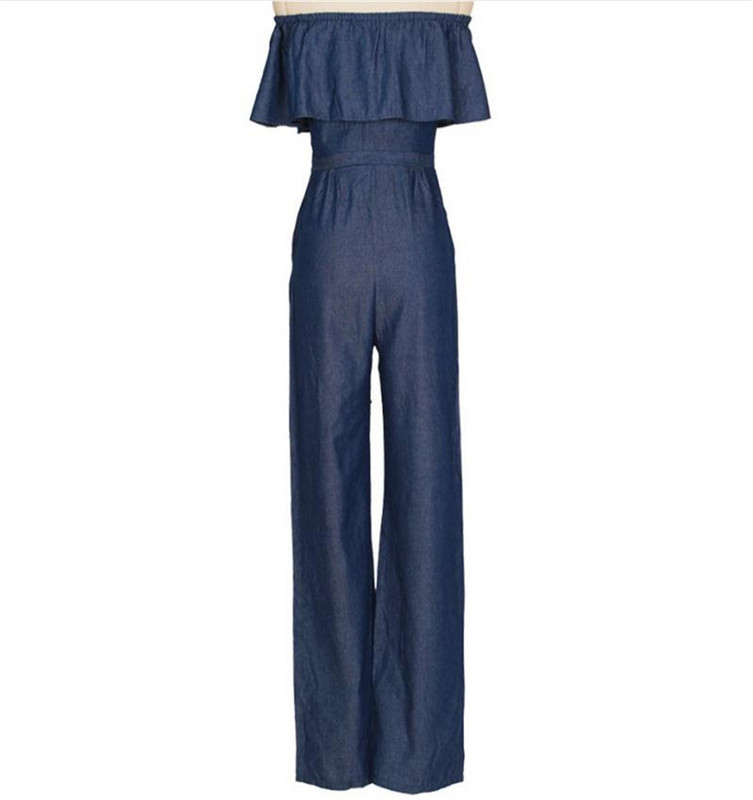 Európske a americké sexy overaly s okrajom lotosového listu na utieranie pŕs, džínsy bez rukávov, ležérne dámske džínsy so širokými nohavicami