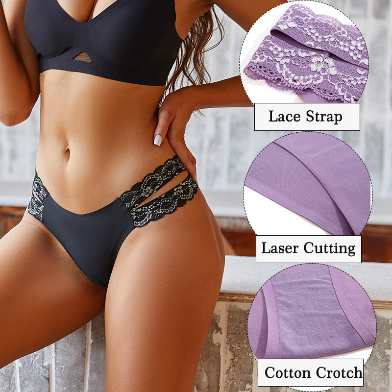 2 vnt/komplektas Moteriški besiūliai apatiniai gėlėti nėriniuoti juosmens kelnaitės Seksualūs moteriški lediniai apatiniai „Finetoo“ intymios apatinės kelnaitės „Cheekie“ kelnaitės