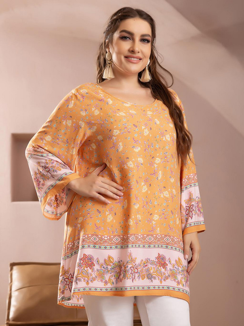 2023 Jarná jesenná blúzka s dlhým rukávom, košeľa s kvetinovou potlačou, ležérna dlhá blúzka, voľná, nadrozmerná, plus veľkosť, dámske topy