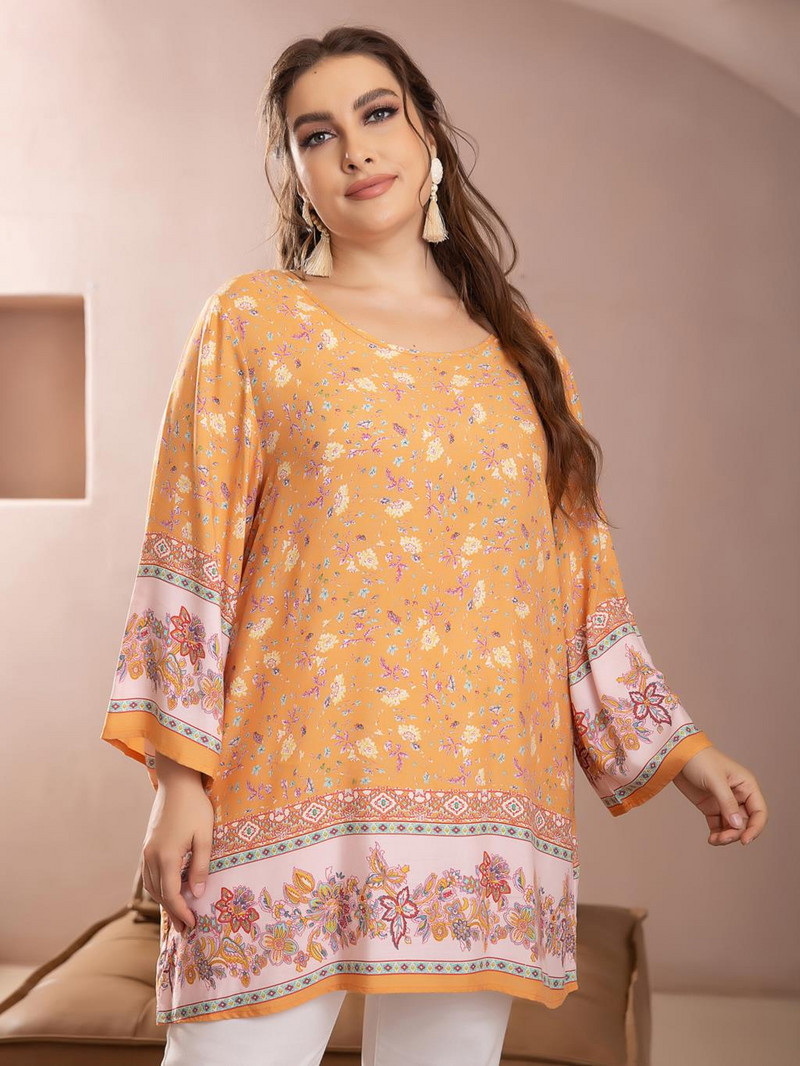 2023 Jarná jesenná blúzka s dlhým rukávom, košeľa s kvetinovou potlačou, ležérna dlhá blúzka, voľná, nadrozmerná, plus veľkosť, dámske topy