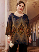 Topuri 5XL Plus Size Femei de vară cu mânecă lungă cu imprimare retro Bluză vintage Tricou largi supradimensionat Topuri pentru femei Îmbrăcăminte pentru femei