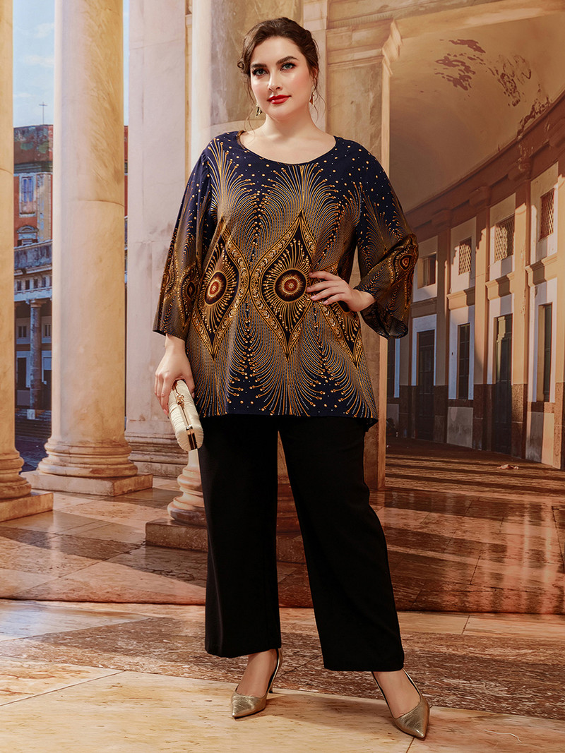 Topuri 5XL Plus Size Femei de vară cu mânecă lungă cu imprimare retro Bluză vintage Tricou largi supradimensionat Topuri pentru femei Îmbrăcăminte pentru femei