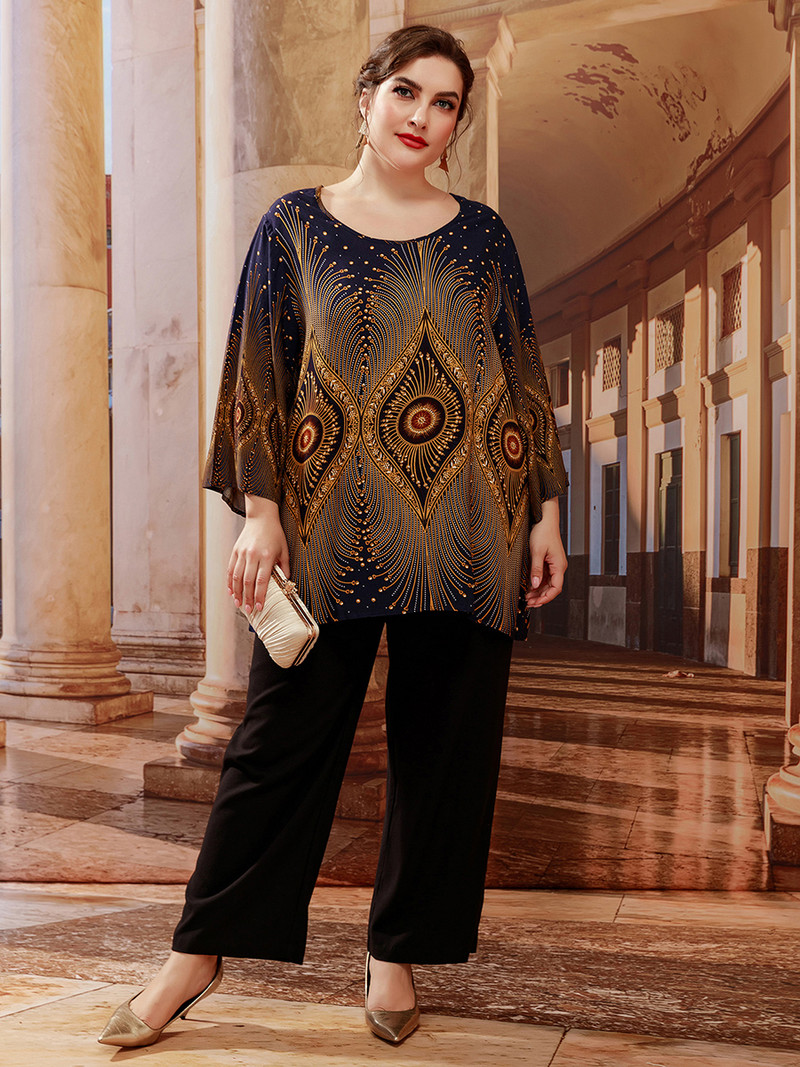 Topuri 5XL Plus Size Femei de vară cu mânecă lungă cu imprimare retro Bluză vintage Tricou largi supradimensionat Topuri pentru femei Îmbrăcăminte pentru femei