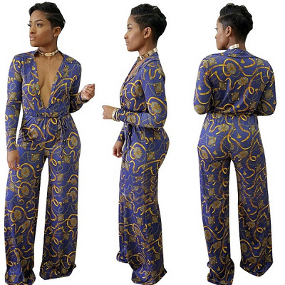 Dámsky overal s potlačou a hlbokým výstrihom do V v plus size veľkosti