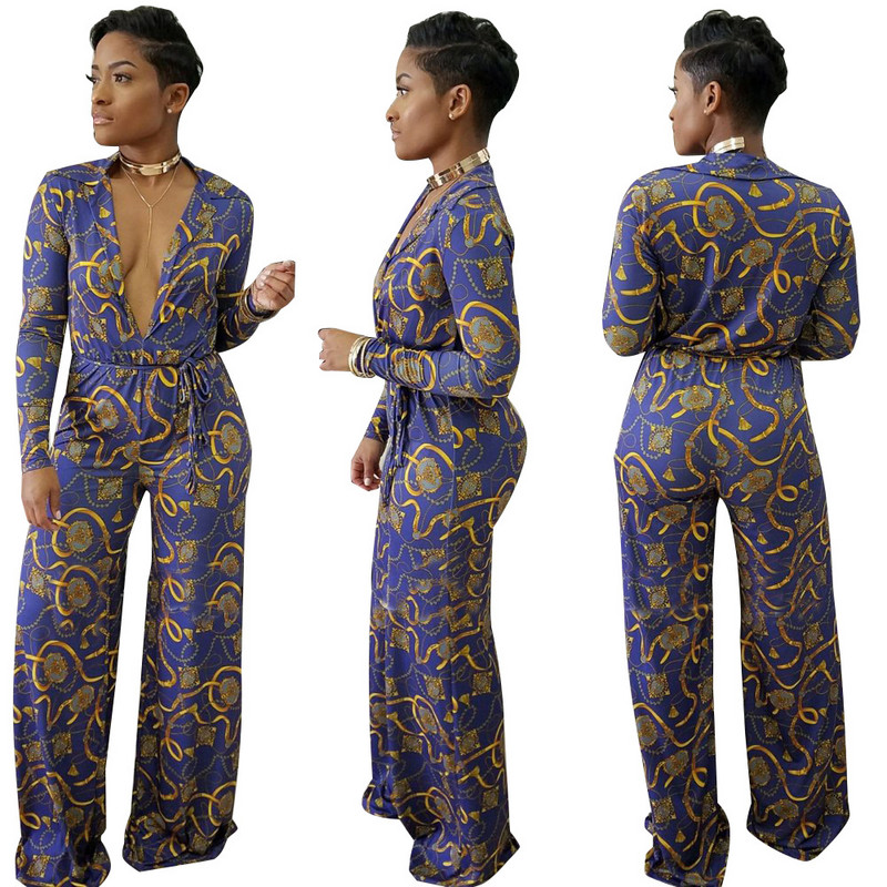 Dámsky overal s potlačou a hlbokým výstrihom do V v plus size veľkosti