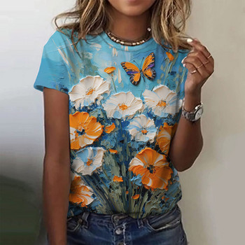 Γυναικεία T-Shirts Fashion T-shirt T-shirt με λουλουδάτο τύπωμα γυναικεία πουκάμισο Καλοκαιρινό Βασικό γυναικείο top print Μεγάλα μεγέθη Γυναικεία ρούχα