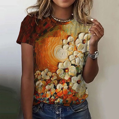 Naiste T-särgid Moodne T-särk Lilletrükiga T-särk Naiste särk Suvine Basic Naiste top trükiga suured suurused Naiste riided