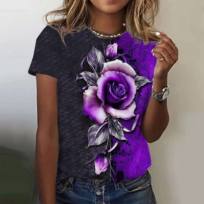 Naiste T-särgid Moodne T-särk Lilletrükiga T-särk Naiste särk Suvine Basic Naiste top trükiga suured suurused Naiste riided