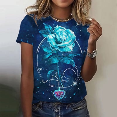 Naiste T-särgid Moodne T-särk Lilletrükiga T-särk Naiste särk Suvine Basic Naiste top trükiga suured suurused Naiste riided