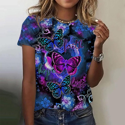 Naiste T-särgid Moodne T-särk Lilletrükiga T-särk Naiste särk Suvine Basic Naiste top trükiga suured suurused Naiste riided