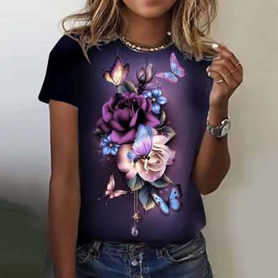 Naiste T-särgid Moodne T-särk Lilletrükiga T-särk Naiste särk Suvine Basic Naiste top trükiga suured suurused Naiste riided