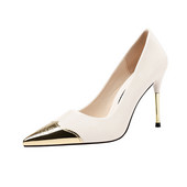 Europa și America Sexy ascuțit cu gura superficială Tocuri înalte cu toc stiletto din metal pentru damă pantofi individuali cu temperament pantofi pentru femei pompe de petrecere