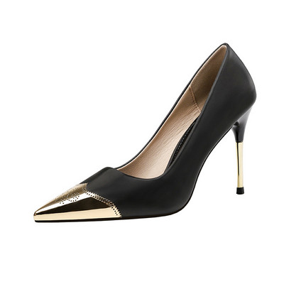 Europa și America Sexy ascuțit cu gura superficială Tocuri înalte cu toc stiletto din metal pentru damă pantofi individuali cu temperament pantofi pentru femei pompe de petrecere