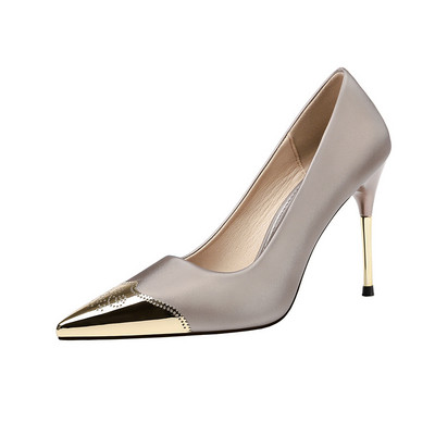 Europa și America Sexy ascuțit cu gura superficială Tocuri înalte cu toc stiletto din metal pentru damă pantofi individuali cu temperament pantofi pentru femei pompe de petrecere