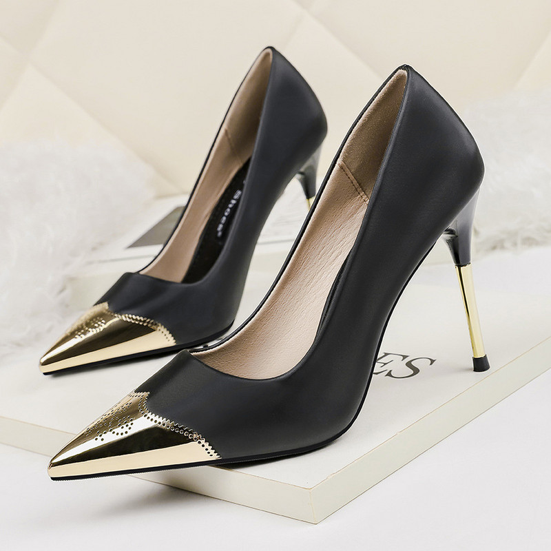 Europa i Amerika Seksi šiljate cipele s visokim potpeticama s plitkim ustima, metalne cipele s visokim potpeticama, ženske jednostruke cipele, temperamentne ženske cipele, salonke za zabavu