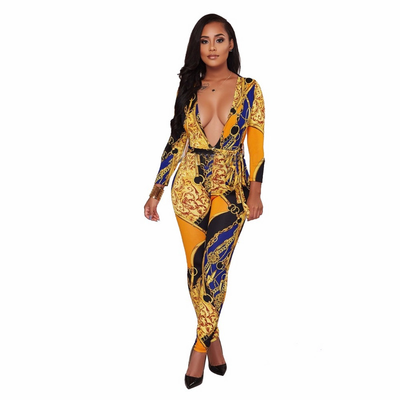 Módne dámske potlačené úzke overaly sexy hlboký výstrih do V plus veľkosť oblečenia