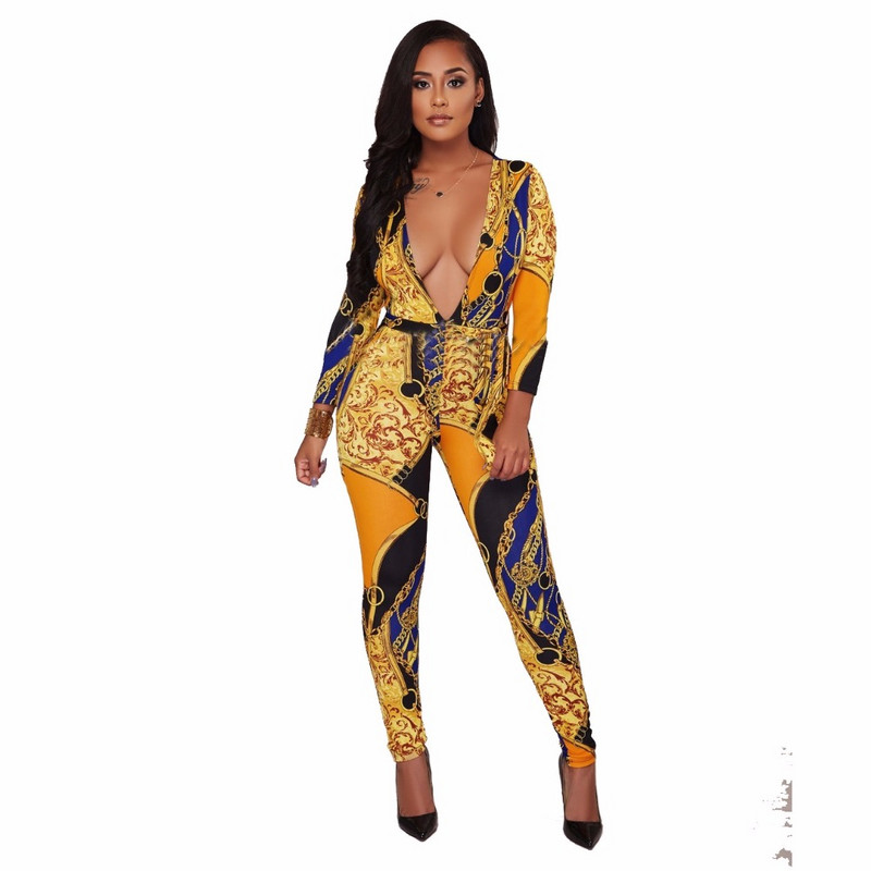 Módne dámske potlačené úzke overaly sexy hlboký výstrih do V plus veľkosť oblečenia