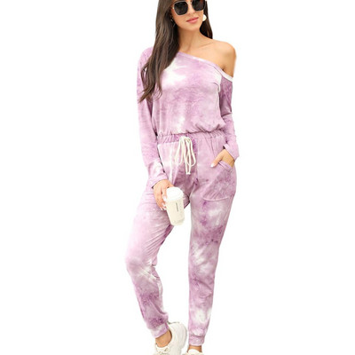 Divatos női, váll nélküli kombiné, nyakkendővel festett overál Elegáns, hétköznapi, hosszú ujjú Bodycon jumpsuit, zsebes női alsónadrággal