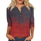 Ženske jesenske majice s 3/4 rukava, ljetne, etničke, cvjetne, uske, slatke majice s okruglim izrezom, uske majice s pola rukava, majice s kopčanjem, majice s kopčanjem