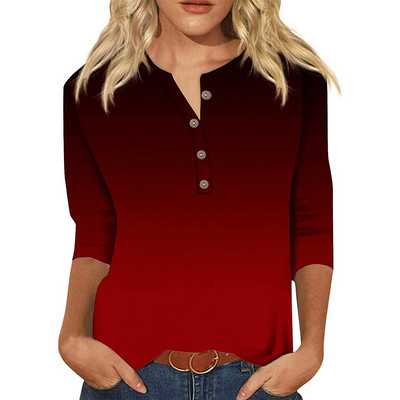 Ženske jesenske majice s 3/4 rukava, ljetne, etničke, cvjetne, uske, slatke majice s okruglim izrezom, uske majice s pola rukava, majice s kopčanjem, majice s kopčanjem