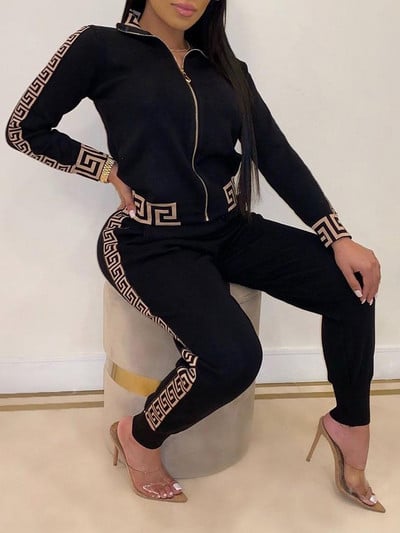 2023 Treninguri Femei Seturi de costume elegante din două piese Femei Elegant, Plus Size, haine și pantaloni cu imprimeu grecesc Seturi cu fermoar Joggeri Femei