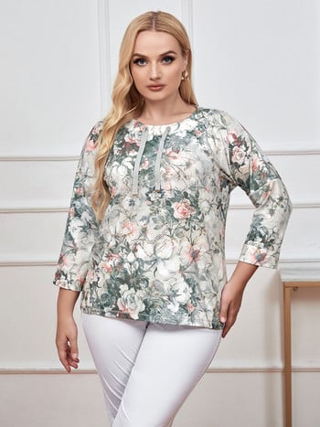 Γυναικείο Plus Size Top Fashion Fashion Κομψό τοπ κατάλληλο για στρογγυλό γυναικείο βαμβακερό casual τοπ