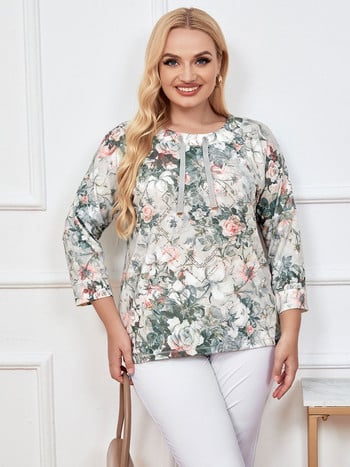 Γυναικείο Plus Size Top Fashion Fashion Κομψό τοπ κατάλληλο για στρογγυλό γυναικείο βαμβακερό casual τοπ