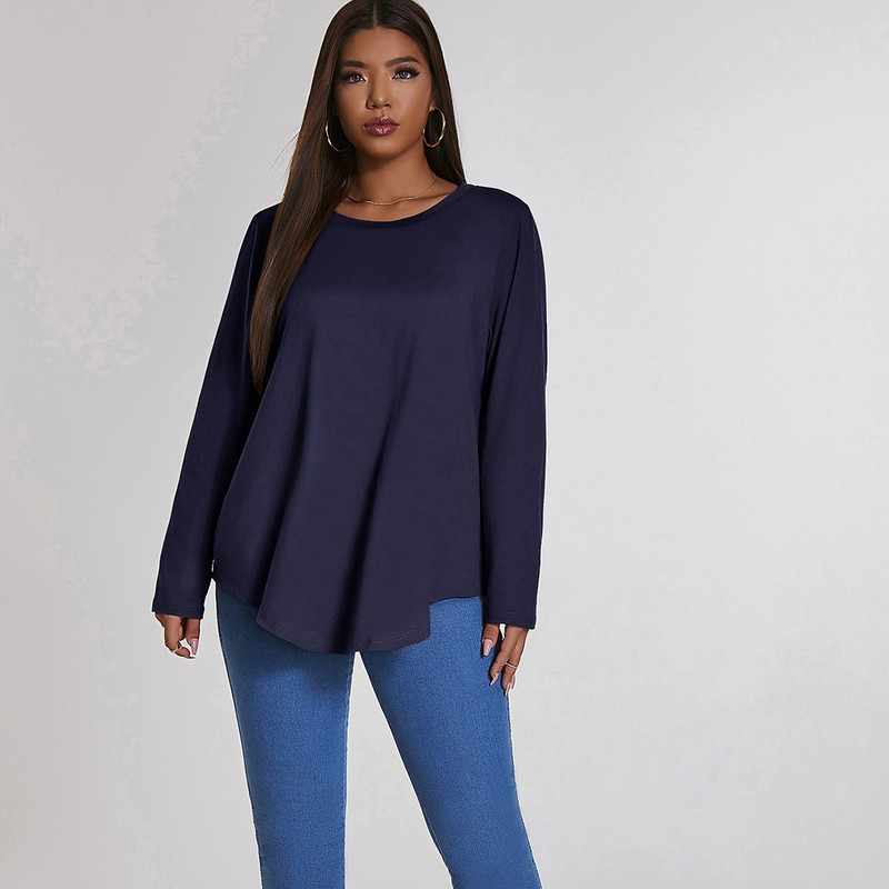 Blúzka pre plus veľkosti, tričká veľkej veľkosti pre ženy, elegantné letné 2022 s dlhým rukávom, nadrozmerné, jednofarebné, voľné dámske topy