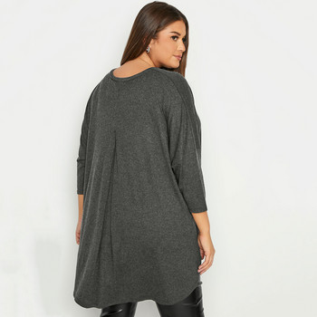 Plus Size Άνοιξη Φθινόπωρο Κομψό Hi Low Tunic 3/4 Batwing Μαντίκι μακριά φαρδιά μπλούζα Σκούρο γκρι πιέτες πλάτη Μεγάλο μέγεθος casual τοπ 6XL