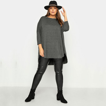 Plus Size Άνοιξη Φθινόπωρο Κομψό Hi Low Tunic 3/4 Batwing Μαντίκι μακριά φαρδιά μπλούζα Σκούρο γκρι πιέτες πλάτη Μεγάλο μέγεθος casual τοπ 6XL