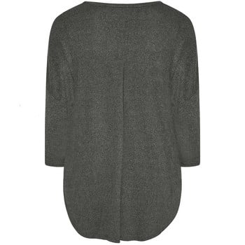 Plus Size Άνοιξη Φθινόπωρο Κομψό Hi Low Tunic 3/4 Batwing Μαντίκι μακριά φαρδιά μπλούζα Σκούρο γκρι πιέτες πλάτη Μεγάλο μέγεθος casual τοπ 6XL