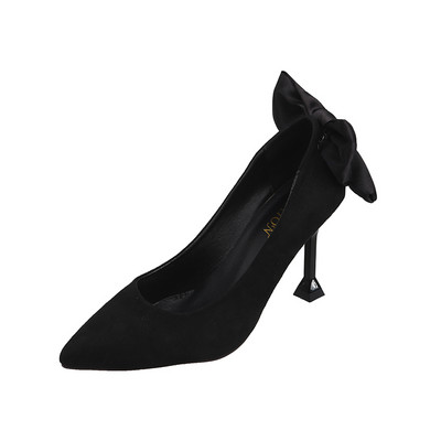 Decorație cu fundă stiletto cu vârf ascuțit nou, pantofi eleganti de damă, culoare uni, gură superficială, la modă, la banchet, la petrecere, tocuri înalte