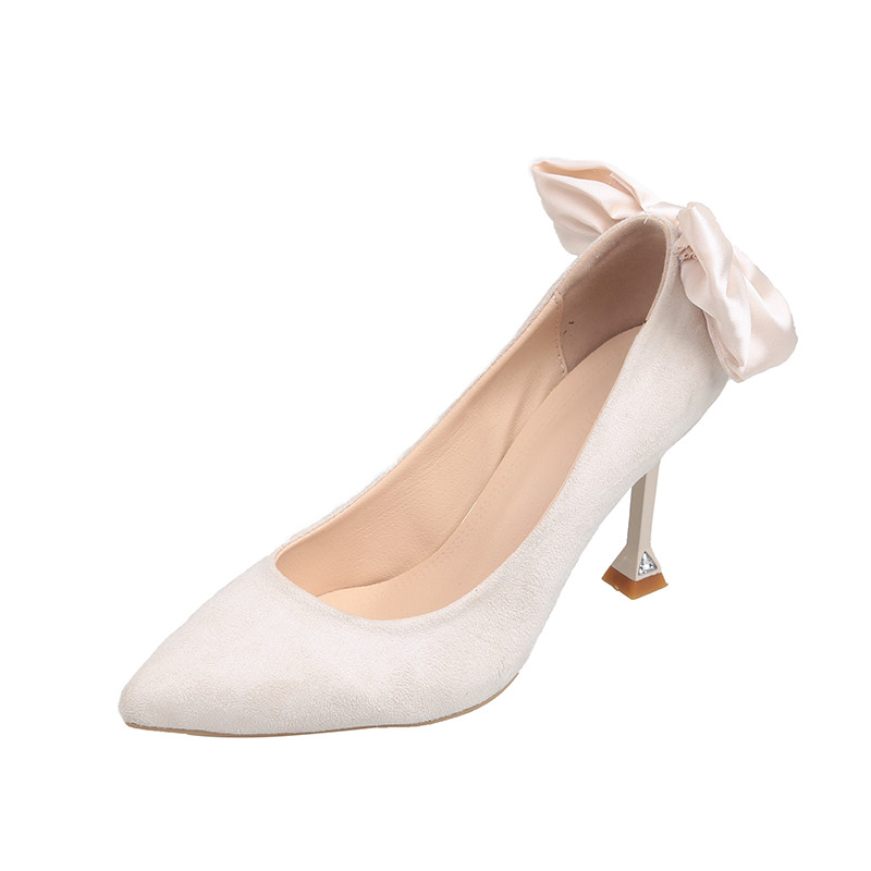 Decorație cu fundă stiletto cu vârf ascuțit nou, pantofi eleganti de damă, culoare uni, gură superficială, la modă, la banchet, la petrecere, tocuri înalte