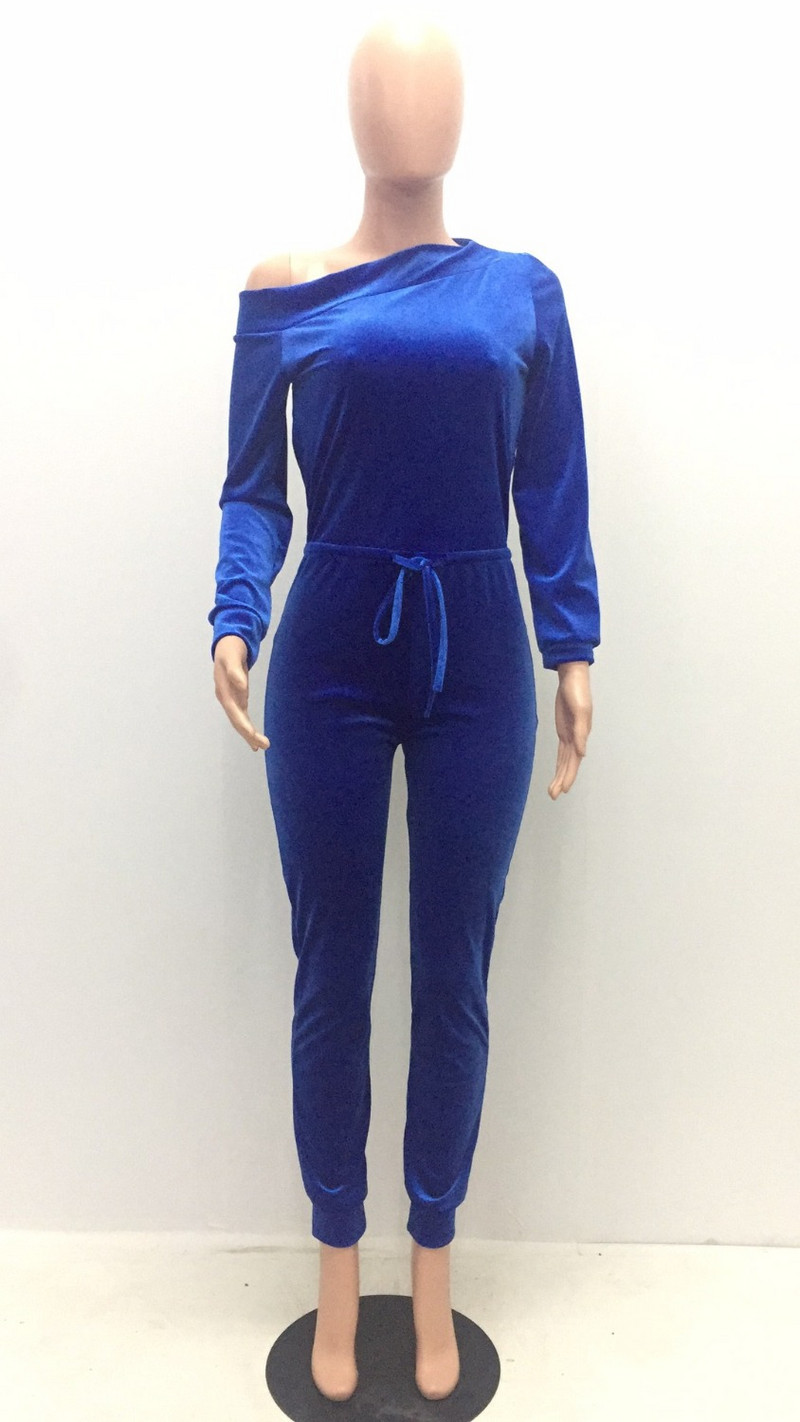 Novi jednobojni, seksi kombinezon s otvorenim ramenima, jesenski kombinezon dugih rukava s uzicom, ženski kombinezon pune dužine u ulici