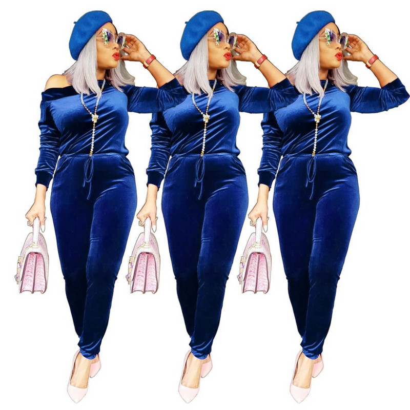 Novi jednobojni, seksi kombinezon s otvorenim ramenima, jesenski kombinezon dugih rukava s uzicom, ženski kombinezon pune dužine u ulici