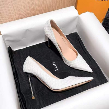 Нови дамски обувки от 2023 г. Секси обувки на висок ток, 8 см черни, сребърни обувки на висок ток с метален ток, змийски токчета Ежедневни дамски летни обувки