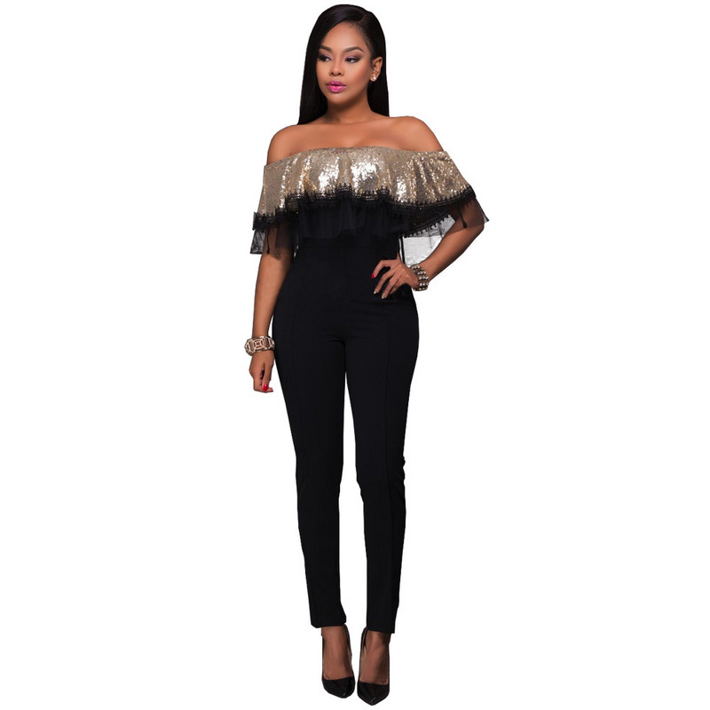 Jednodijelni kombinezon sa šljokicama i naborima, seksi crno-zlatni kombinezon bez naramenica, čipkasti bodi s otvorenim ramenima, ženski kombinezon bez leđa.