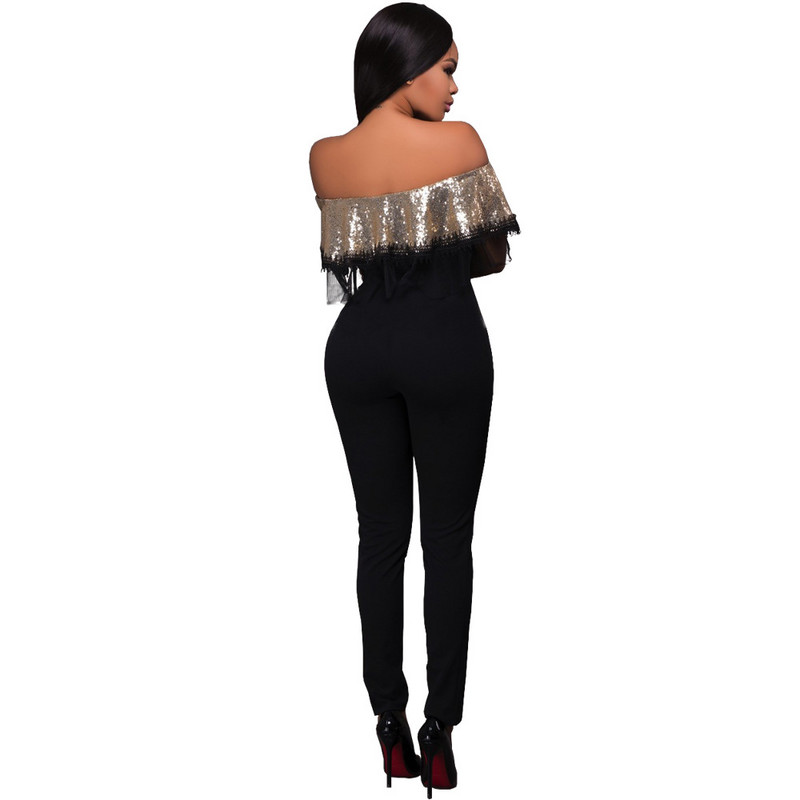 Jednodijelni kombinezon sa šljokicama i naborima, seksi crno-zlatni kombinezon bez naramenica, čipkasti bodi s otvorenim ramenima, ženski kombinezon bez leđa.