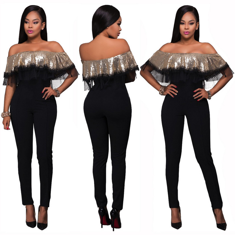Jednodijelni kombinezon sa šljokicama i naborima, seksi crno-zlatni kombinezon bez naramenica, čipkasti bodi s otvorenim ramenima, ženski kombinezon bez leđa.